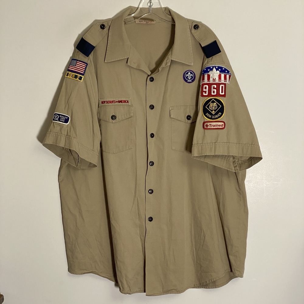 Boy Scouts Of America Shirt Mens XXL Beige Uniform Patches Den Leader 960 1991